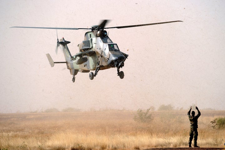 A Tiger helicopter lands at the Mopti airport, in Sevare, on Feb. 2, 2013.