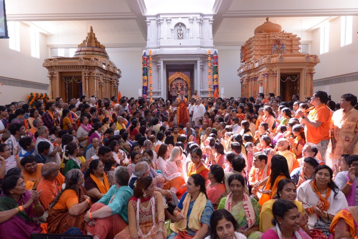 Worshippers gather at Hanuman Temple for the chant marathon.