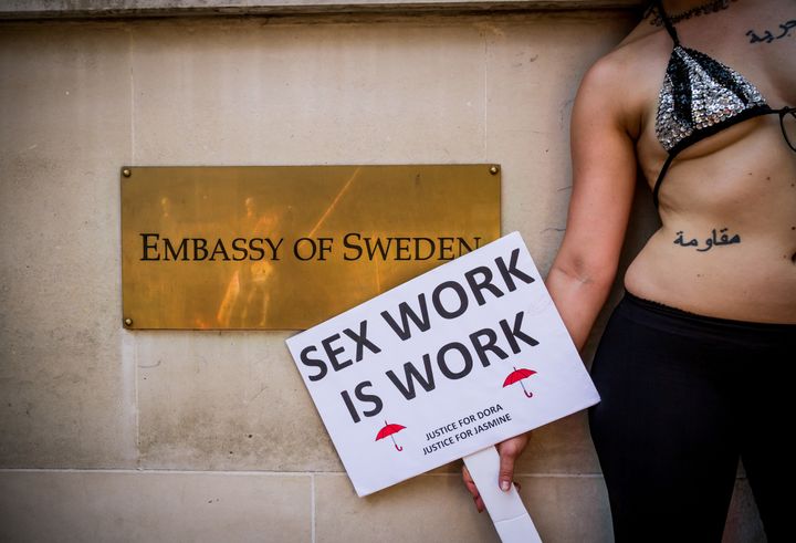 <p>Following the murders of Dora Özer and Petite Jasmine in July 2013, members and supporters of the International Committee for the Rights of Sex Workers in Europe and the English Collective of Prostitutes protested outside the Swedish Embassy in London to demand an end to the stigma, criminalization and violence against sex workers.</p>