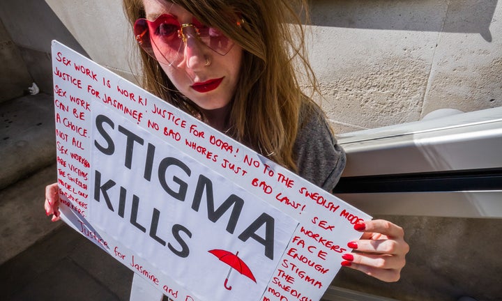 <p>Following the murders of Dora Özer and Petite Jasmine in July 2013, protesters outside the Swedish Embassy in London demanded an end to the stigma, criminalization and violence against sex workers.</p>