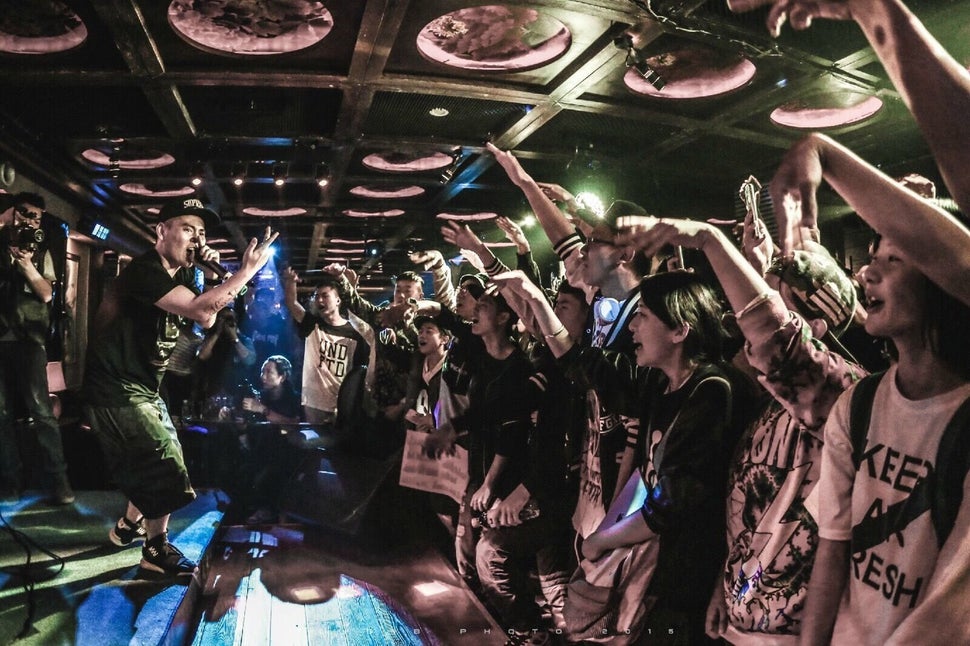 The rapper Fat Shady gets a crowd live in Kunming, China.