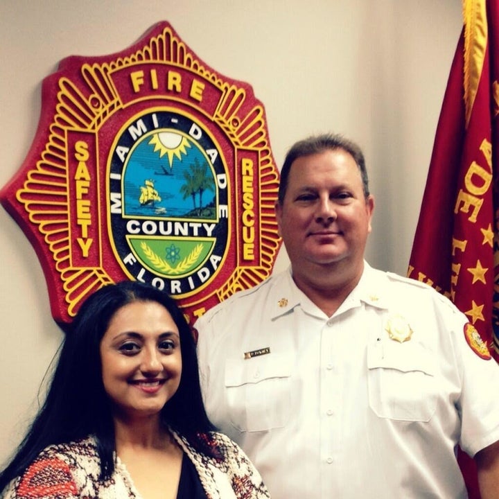 <p>Neuroscientist Amishi Jha and Miami-Dade Fire Chief Dave Downey </p>