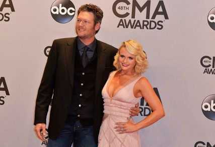 Musicians Blake Shelton and Miranda Lambert arrive at the 48th Country Music Association Awards in Nashville, Tenn., on Nov. 5, 2014. 