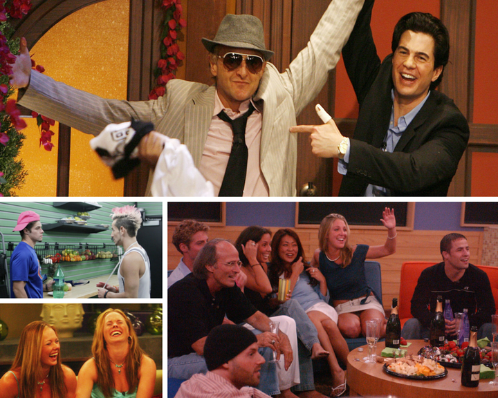 Clockwise from top: "Chilltown" allies Mike and Will, select cast members from Season 4, twins Adria and Natlie, and allies Zach and Frankie play "Big Brother."