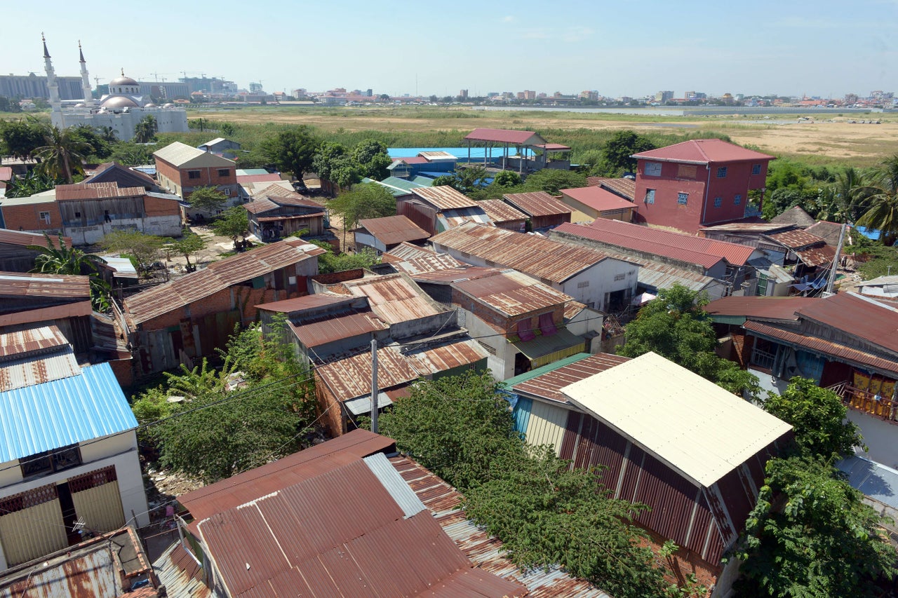 Aerial view of the Boeung Kok community in Phnom Pehn. The lake that was the source of livelihood for many of its residents is now almost gone, filled in with sand and dirt to make way for luxury high-rises and shops.