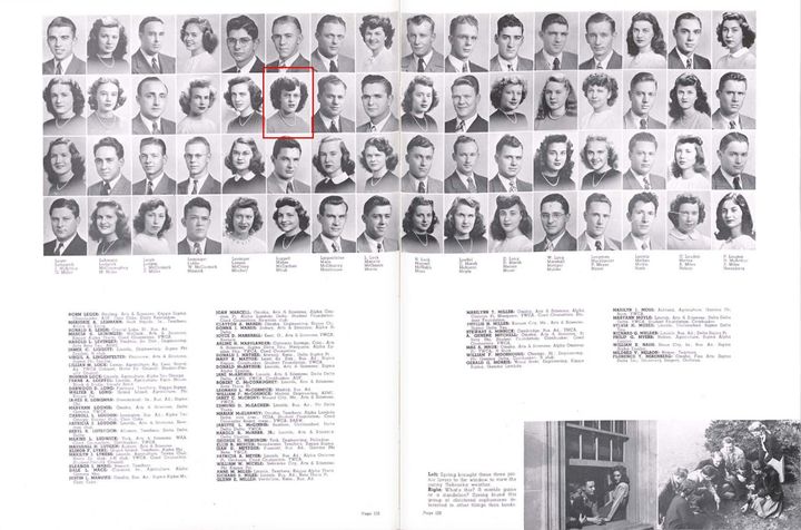 Jean Kops' sophomore yearbook photo from 1947, when she was still Jean Mabie.