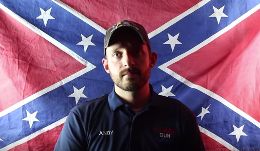 Andy Hallinan, of the Florida Gun Supply in Inverness, Florida, declares his store to be a "Muslim-free zone" in a video posted to YouTube on July 18, 2015.