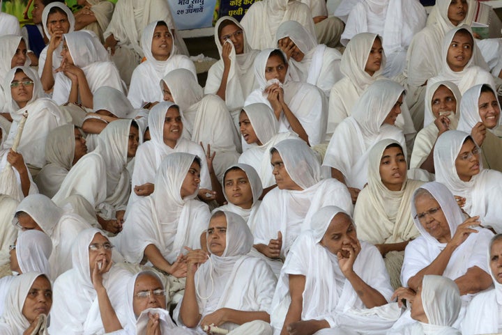 Jain Sadhvijis (Jain Nuns) attend the 'Vadi Diksha' of Indian millionaire-turned-Jain-monk, Bhanwarlal Doshi.