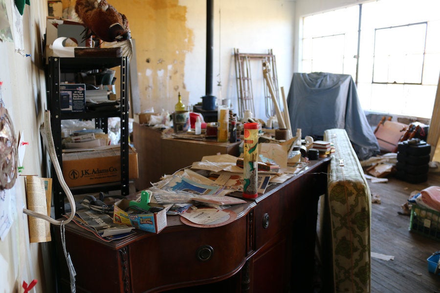 <p>A look inside the schoolhouse, after Calvert turned it into her art studio.</p>