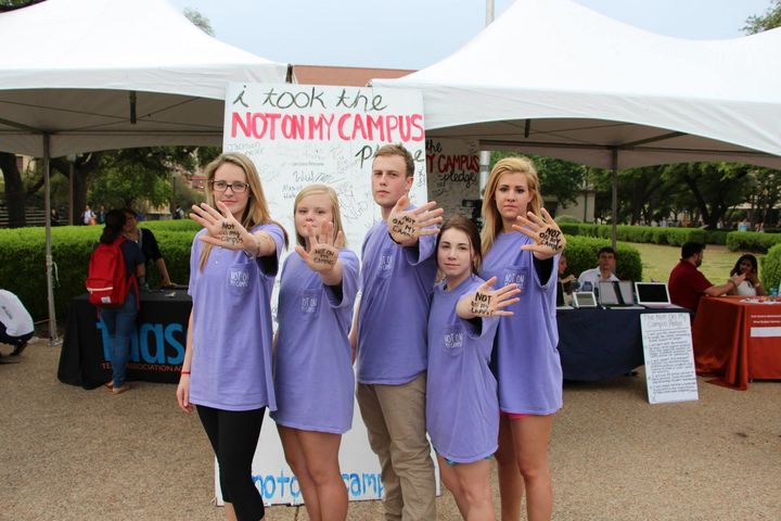 <p>Students at UT-Austin taking a "Not On My Campus" pledge.</p>