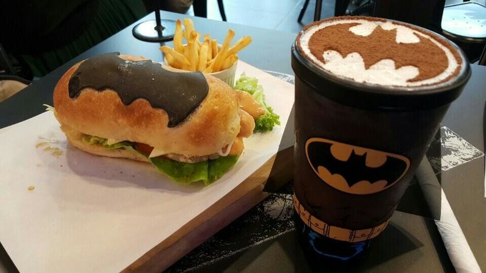 The Batman sandwich and latte look scrumptious.