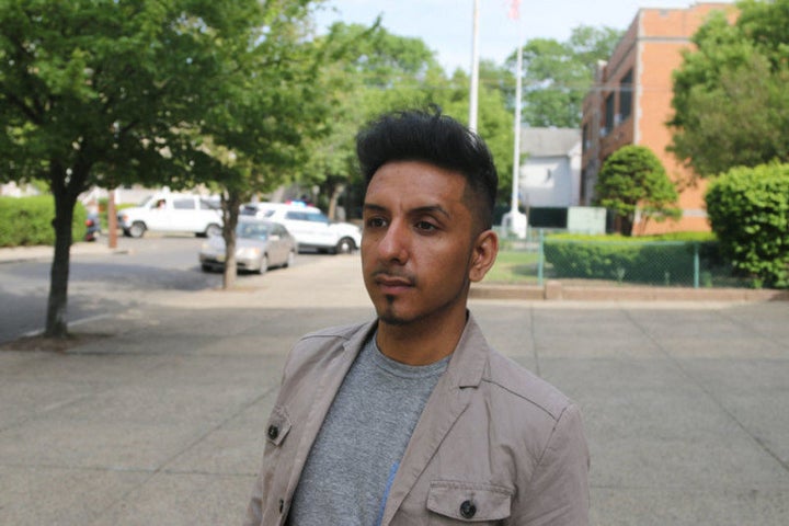 Max Rojas Ramirez stands outside St. Mary’s Church in Plainfield. Ramirez, 28, has filed suit against the Archdiocese of Newark over an alleged rape when he was 15. A church review board found the allegation credible last year. 