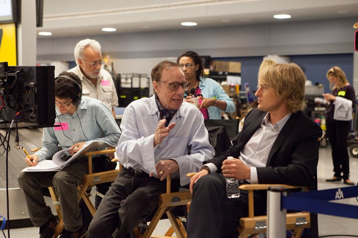 Peter Bogdanovich consults with Owen Wilson on the set of "She's Funny That Way."