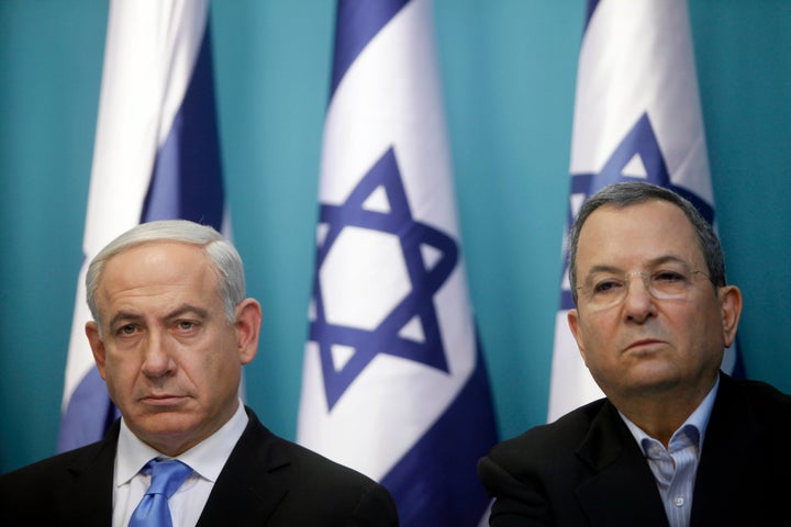 <p>Prime Minister Benjamin Netanyahu and then Defense Minister Ehud Barak ata press conference on Nov.21, 2012 in Jerusalem. </p>