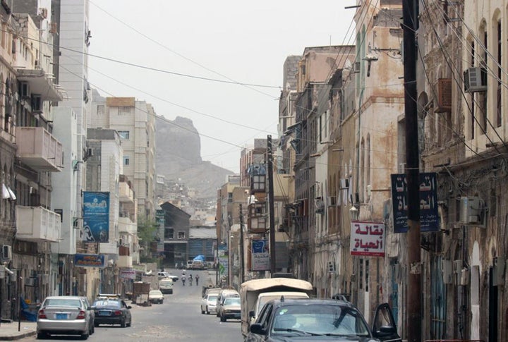 Buildings destroyed during clashes between Yemeni Popular Resistance Forces and Houthi forces of Ansurallah movement in Aden, Yemen on August 13, 2015. 