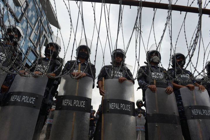 Riot police in the Nepalese capital of Kathmandu.