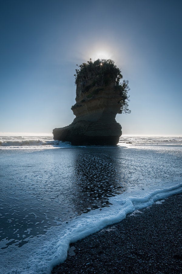 Punakaiki Beach, known for spectacular ocean blowholes.