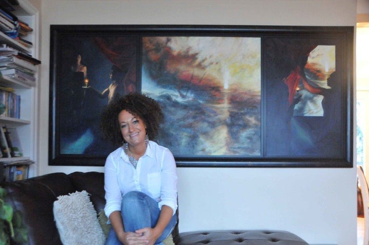 Rachel Dolezal with her Turner-esque painting.