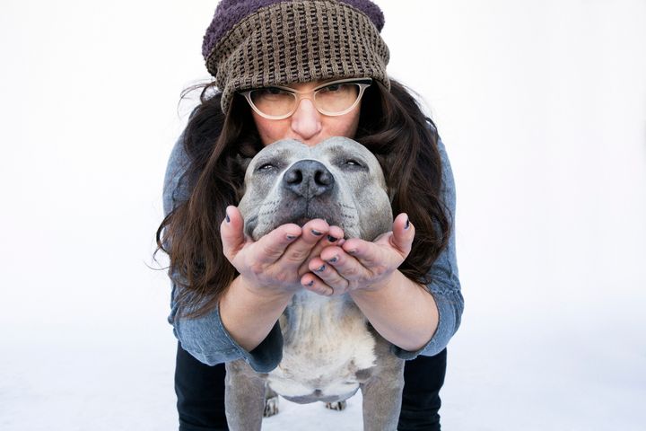 Rebecca Corry with her pit bull, Angel.