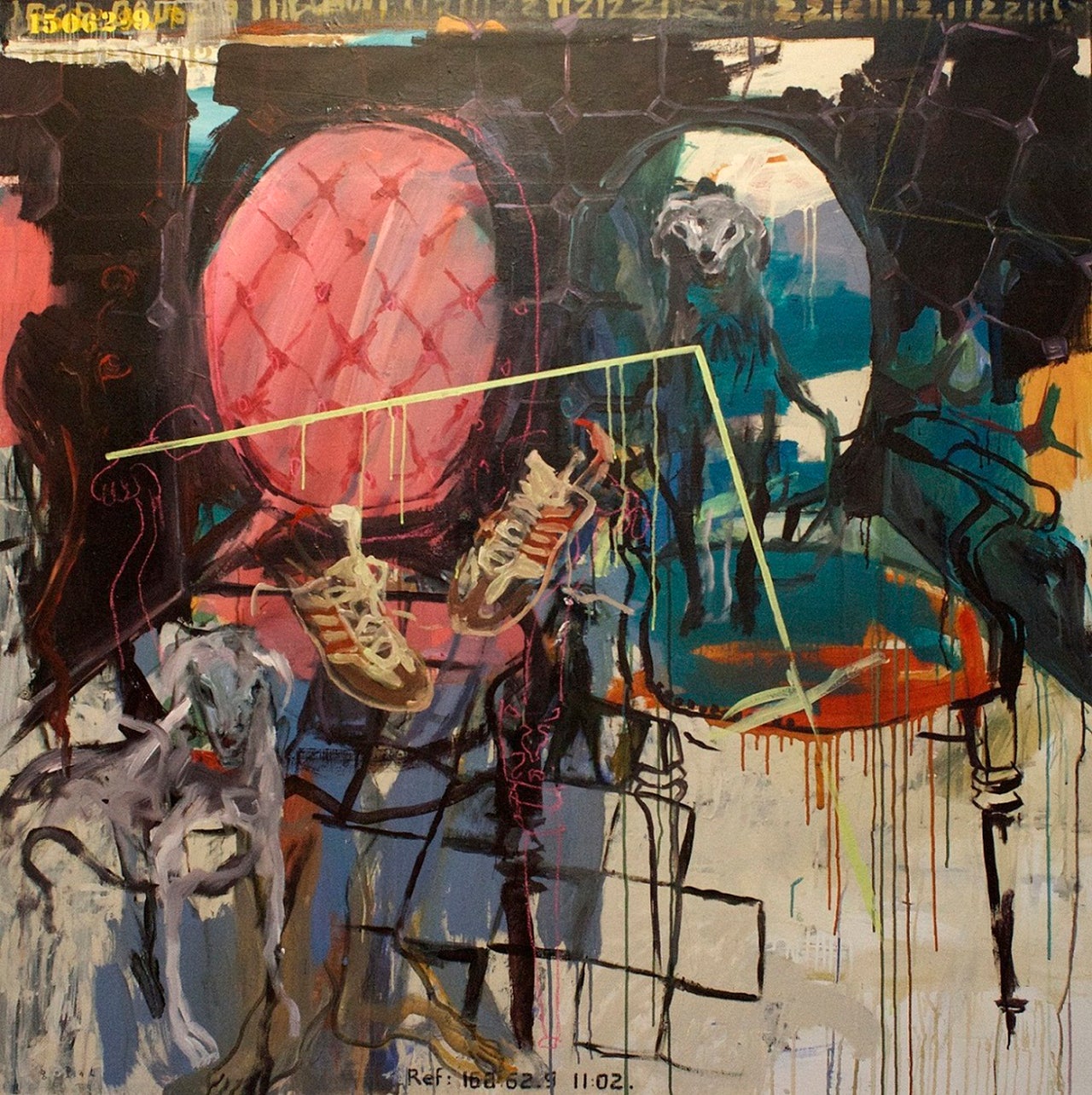 <p>Waiting the Vote of the Beasts, 2014. Acrylic, pastel on canvas, 58.9 x 58.9 in. (149.5 x 149.5 cm).</p>
