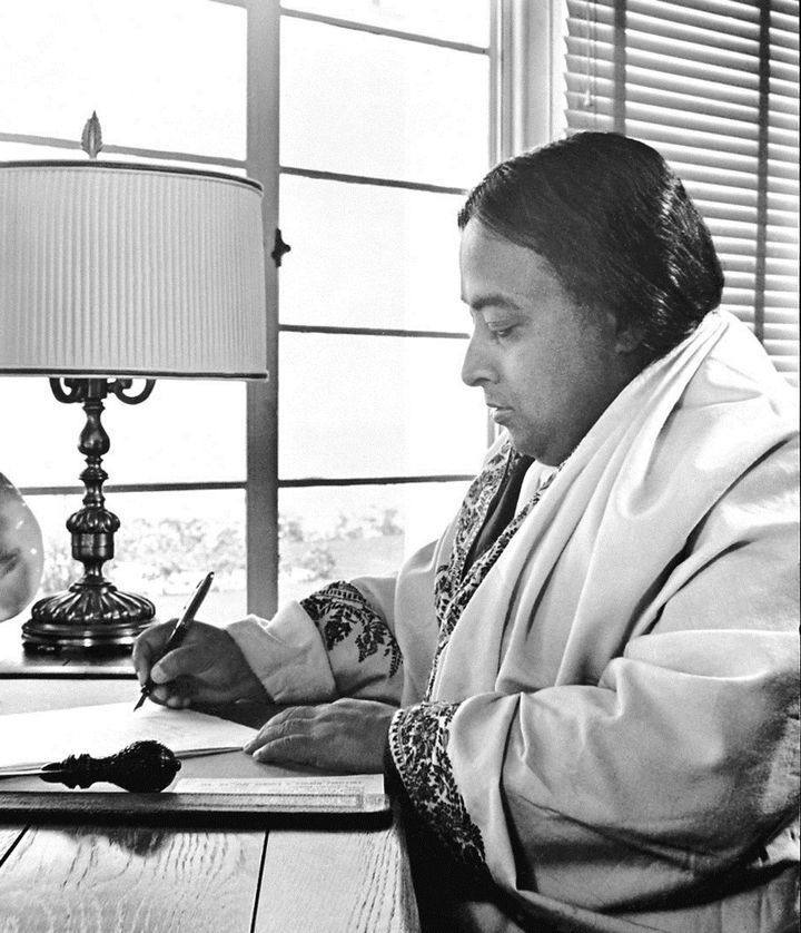 Yogananda in his study at the Encinitas Hermitage in 1938, where he dedicated himself fully to his literary effort, including the writing of his spiritual classic, Autobiography of a Yogi.