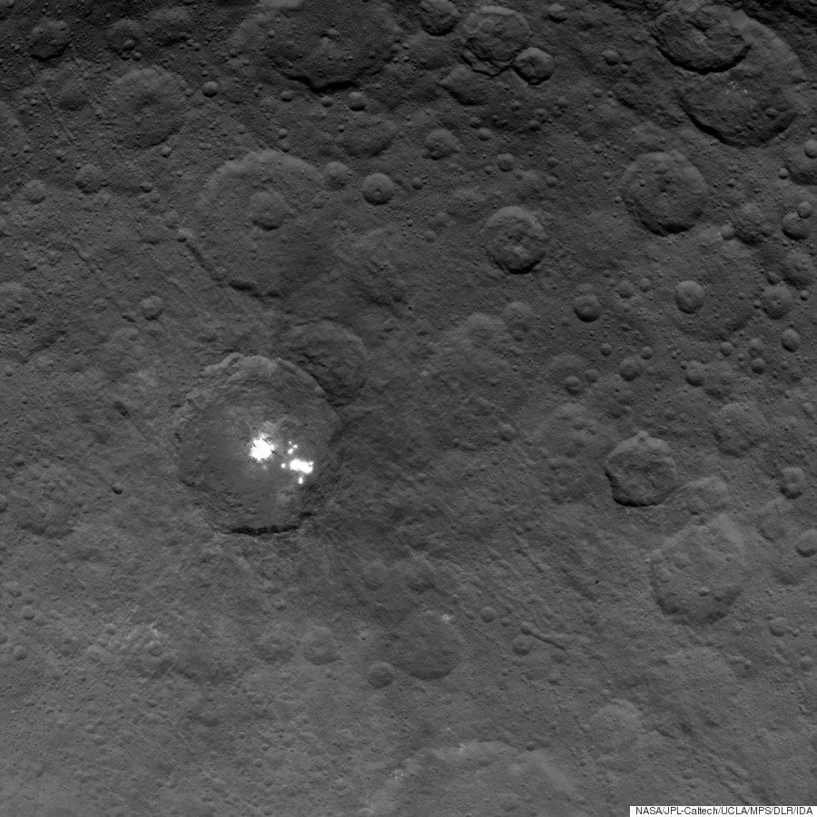 <p>Ceres' reflective patches are seen in this photo taken on June 6, 2015 by NASA's Dawn spacecraft.</p>