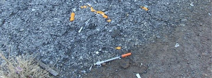 Drug paraphernalia is seen lying on the street in the new documentary "Everywhere But Safe."