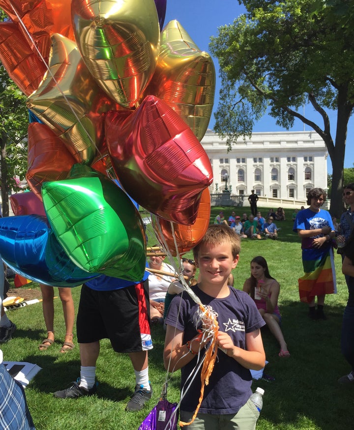 Keanan Sargent, 9, stood up to anti-gay protesters during a pride rally earlier this month in Madison, Wisconsin.