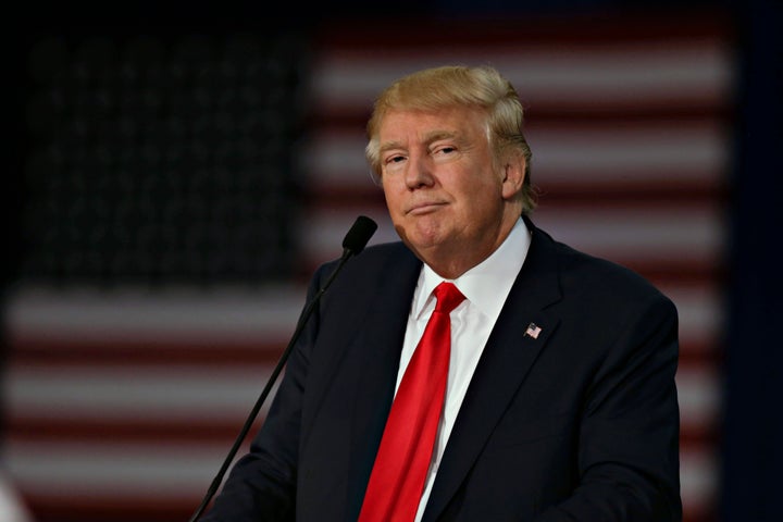 Donald Trump, president and chief executive of Trump Organization Inc. and 2016 Republican presidential candidate, speaks during a rally at Grand River Center in Dubuque, Iowa, U.S., on Tuesday, Aug. 25, 2015. President Barack Obama's top business ambassador dismissed Trump's call for a wall along the Mexico border, saying the U.S. is focused instead on expanding business with one of its biggest trade partners. Photographer: Daniel Acker/Bloomberg via Getty Images