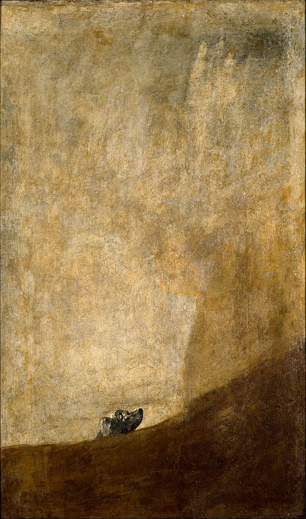 <a href="https://en.wikipedia.org/wiki/File:Goya_Dog.jpg">Francisco Goya, "The Dog," circa 1819–1823</a>