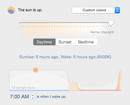 f.lux's setup screen on Mac OS X. The app adjusts your computer's display to make it easier on your eyes, depending on the time of day. 