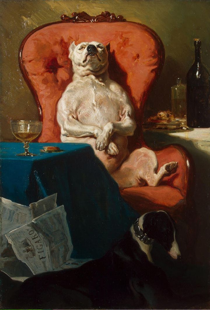 Alfred de Dreux, "Pug Dog in an Armchair," 1857