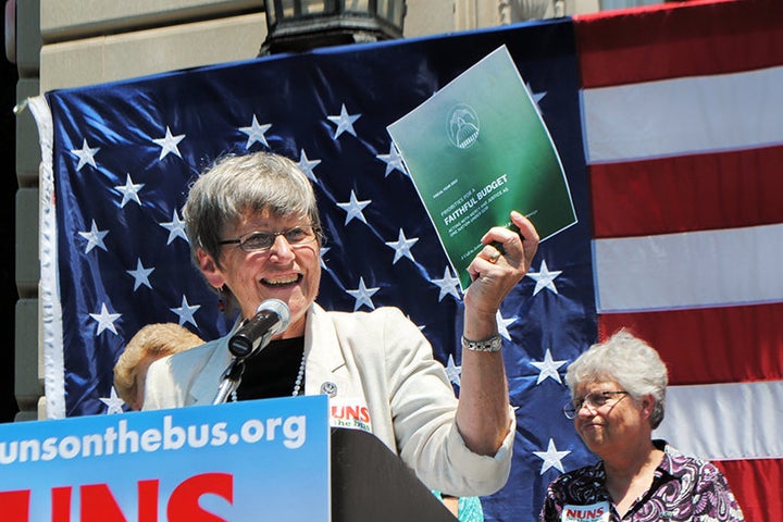 Sister Simone Campbell speaks during 2012 “Nuns on the Bus” tour. 