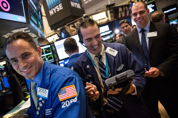 Traders on the floor of the New York Stock Exchange on the morning of August 26, 2015 in New York City. After a volatile week of fluxuations the Dow Jones closed more than 600 points.