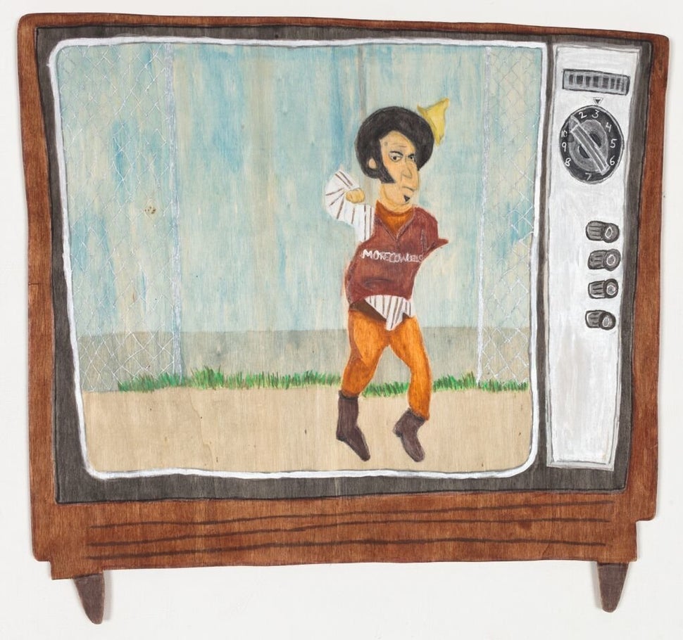 <span>Boots Riley in The Guillotine by Joseph 'JD'Green © 2015 Creativity Explored Licensing, LLC, mixed media on wood