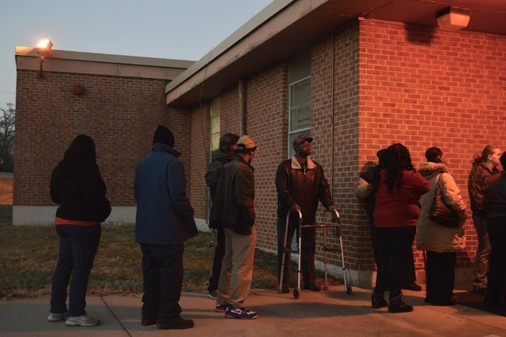 A line outside of municipal court in Kinloch, a town near Ferguson.