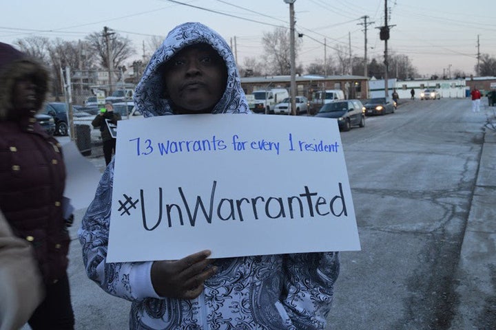 A protester outside of a municipal court in St. Louis County.