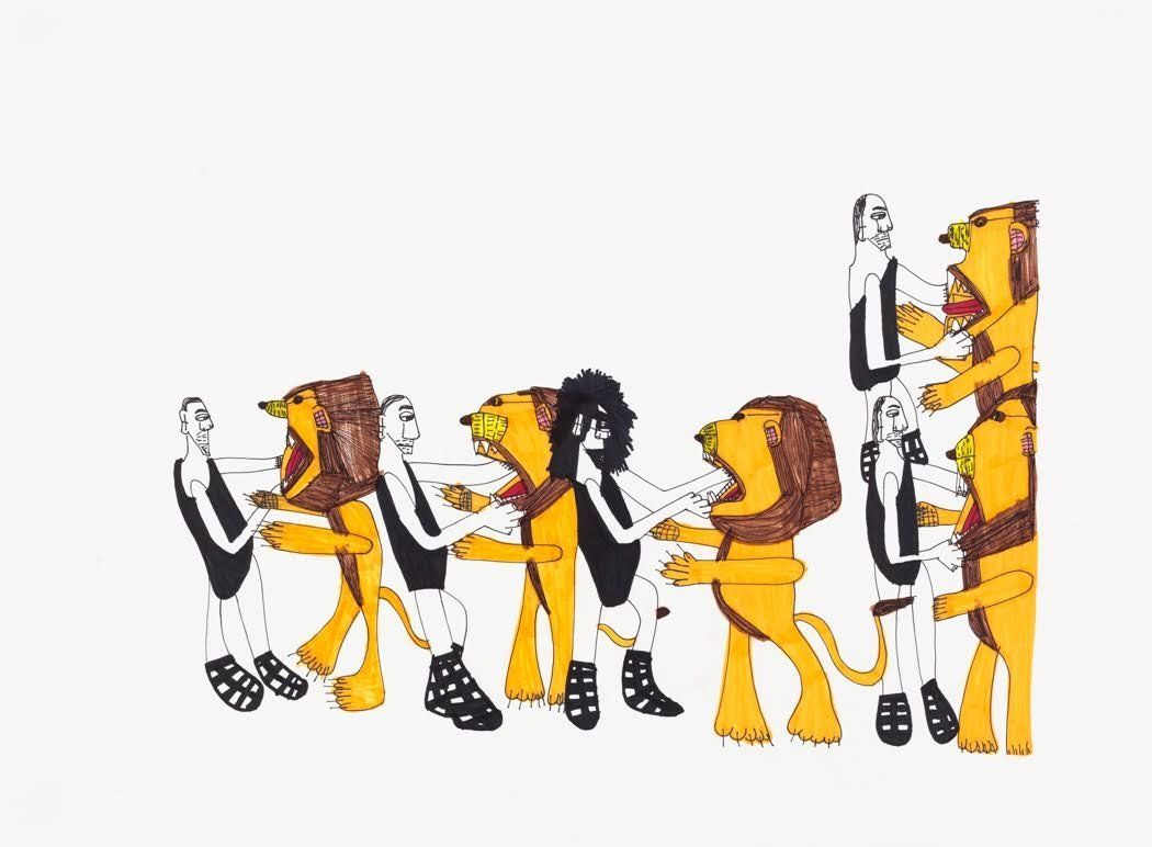 Lion Tamer Dance Party by Kate Thompson © 2015 Creativity Explored Licensing, LLC, marker on paper, 22 x 30 inches