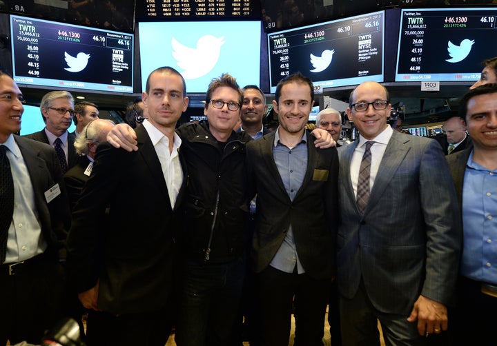 Twitter executives celebrate the company's IPO.