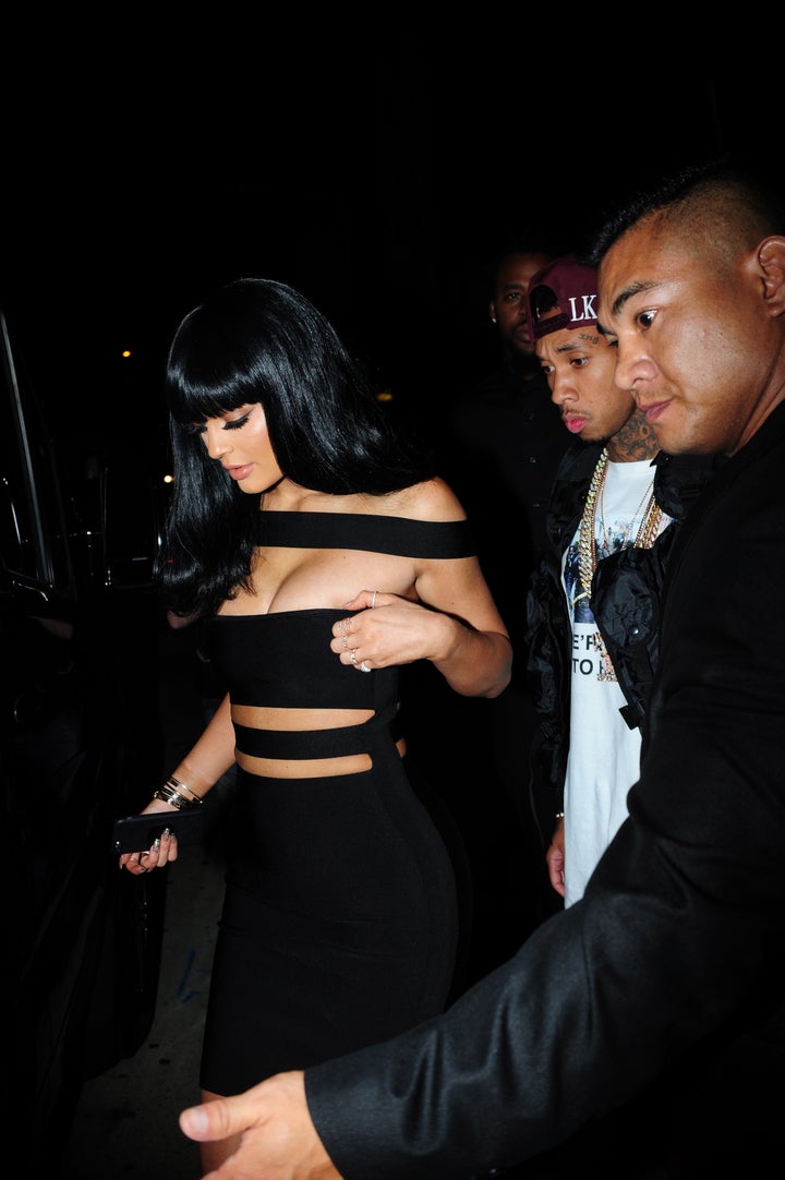 Kylie Jenner and Tyga leave Craig's on Melrose after the 2015 VMAs.