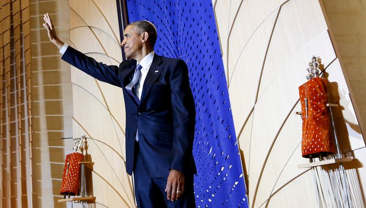 President Obama waves to the audience during a speech to the Adas Israel synagogue in Washington, D.C., in May. The speech was aimed in part at addressing the Jewish community's concerns about the Iran nuclear deal.