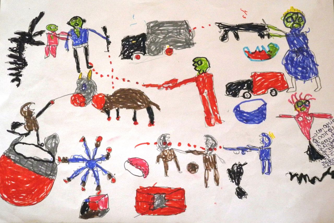  A picture by a 13-year-old boy, a Nigerian refugee who fled Boko Haram attacks. 