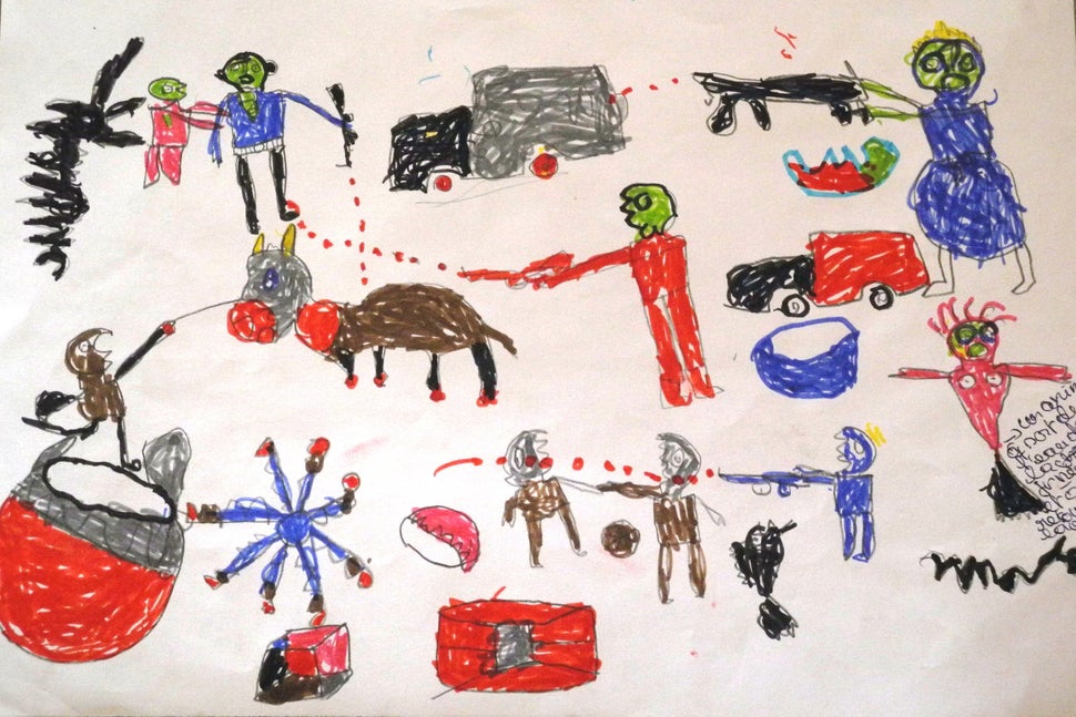 <span> A picture by a 13-year-old boy, a Nigerian refugee who fled Boko Haram attacks. </span>
