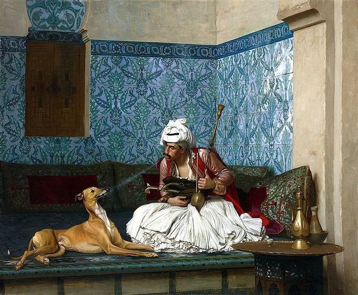 Jean-Léon Gérôme, "Arnaut Blowing Smoke in His Dog's Nose," 19th century, Wikimedia Commons