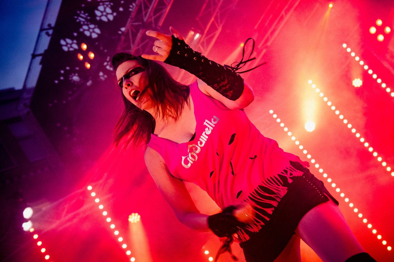 Beth "CindAirella" Melin performs during the Air Guitar World Championships in Oulu, Finland.