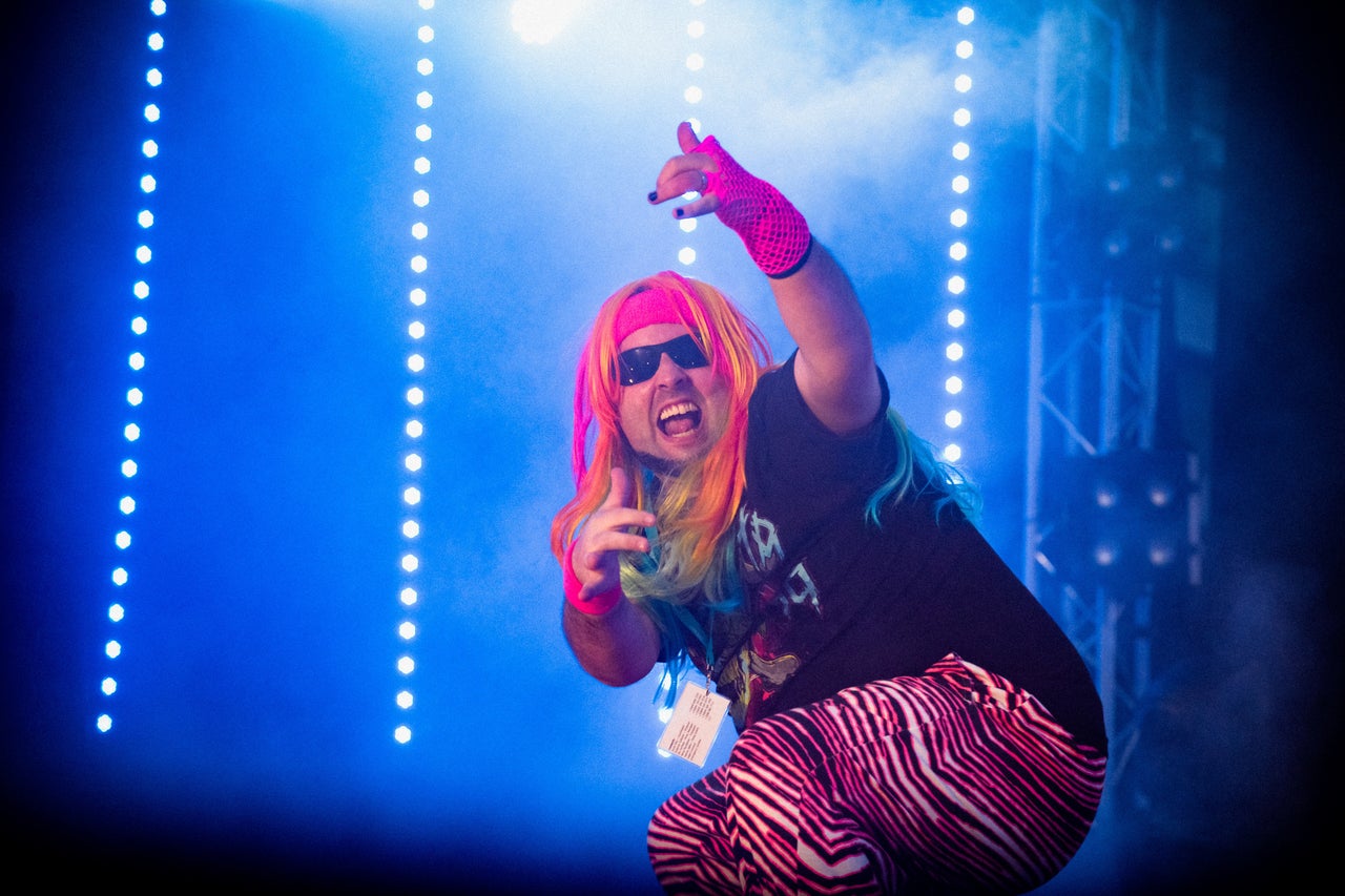 Tom "The Wild Thing" Wilding performs during the 2015 Air Guitar World Championships. 