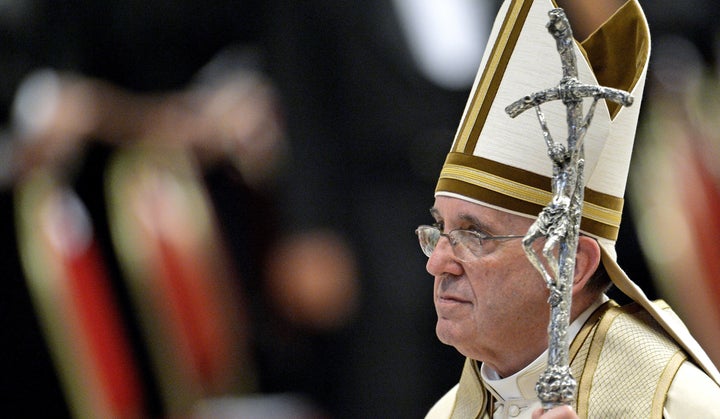 Pope Francis leaves Saint Peter's Basilica at the Vatican on the World Day of Prayer for the Care of Creation on September 1, 2015.