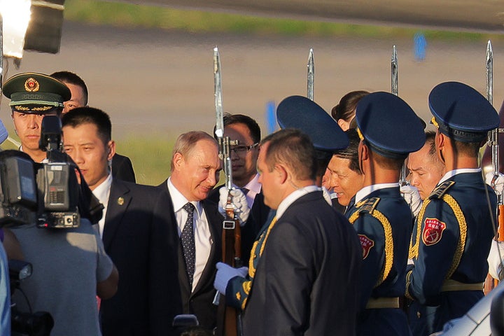 Russian President Vladimir Putin arrives at Beijing International Airport on Wednesday, ahead of attending the V-Day parade for the 70th anniversary of the victories of World War II.