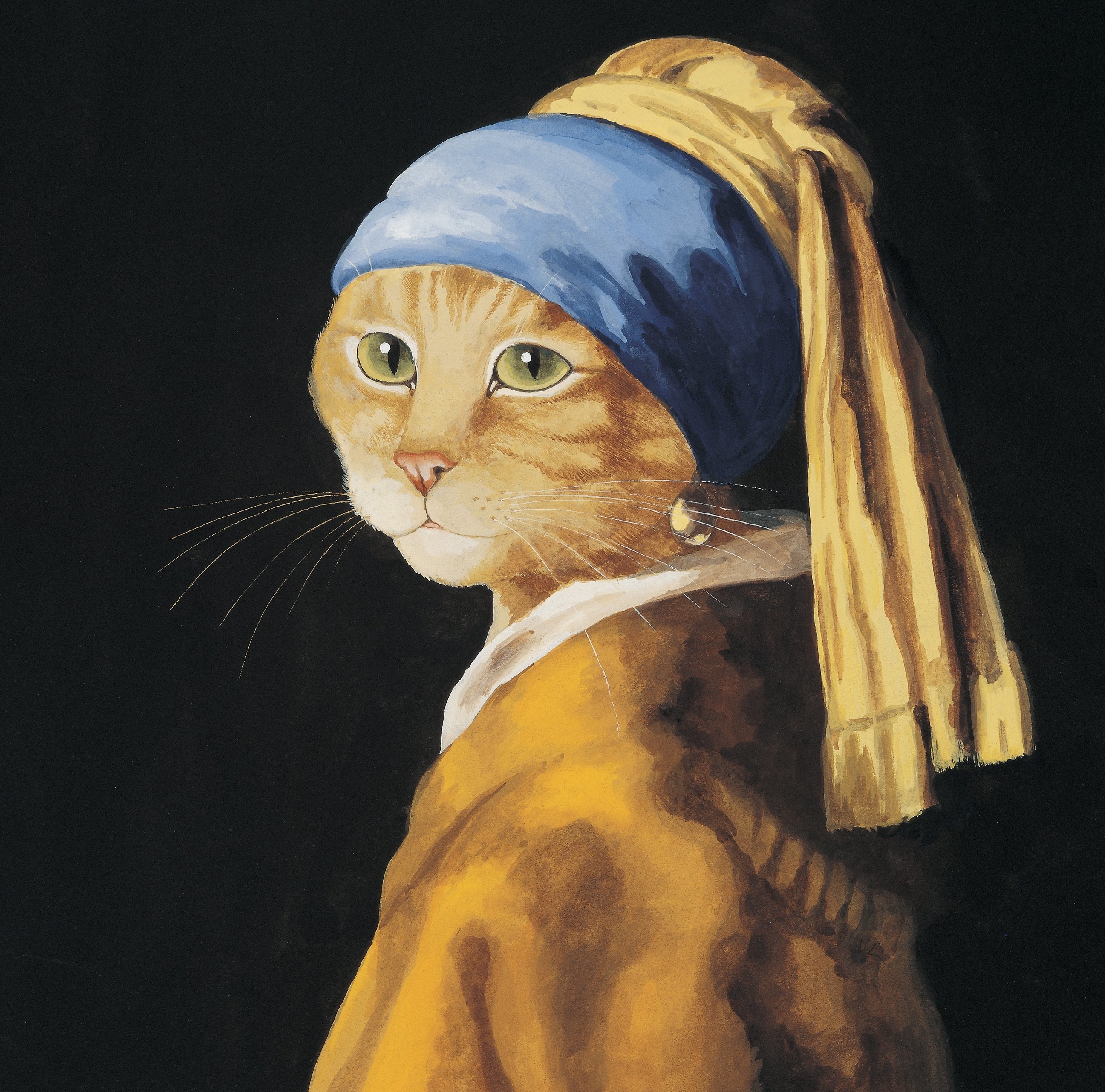 Пародия кошек. Девушка с жемчужной сережкой кот. Susan Herbert Vermeer.