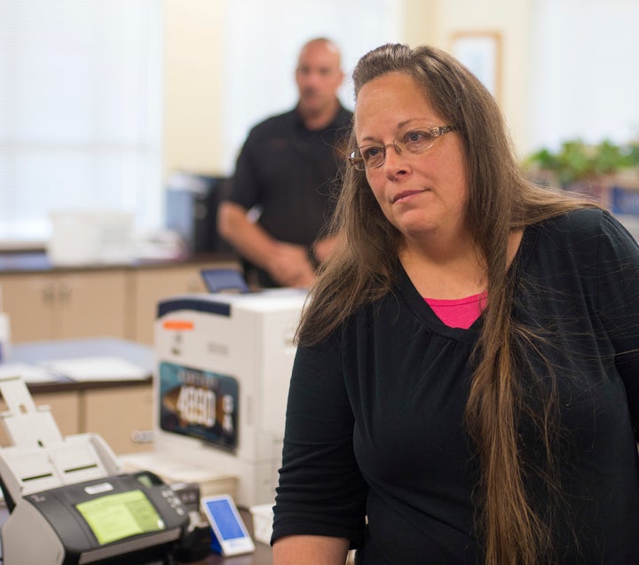 <p>Rowan County Clerk Kim Davis still refuses to issue marriage licenses to same-sex couples.</p>